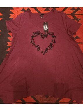 NEW Torrid Wine Floral Heart Tunic Top Size 0 Cotton/Modal Scoop Neck 12/14